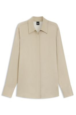 BOSS Slim-fit blouse in satin - Light Beige Women's Business Blouses size 0 | Hugo Boss (US)