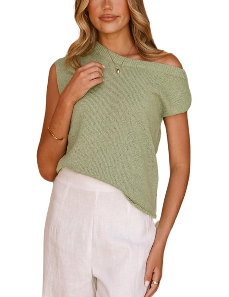 Lviefent Womens Off Shoulder Sweater Y2K Short Sleeve Ribbed Knit Pullover Date Night Top Blouse | Amazon (US)