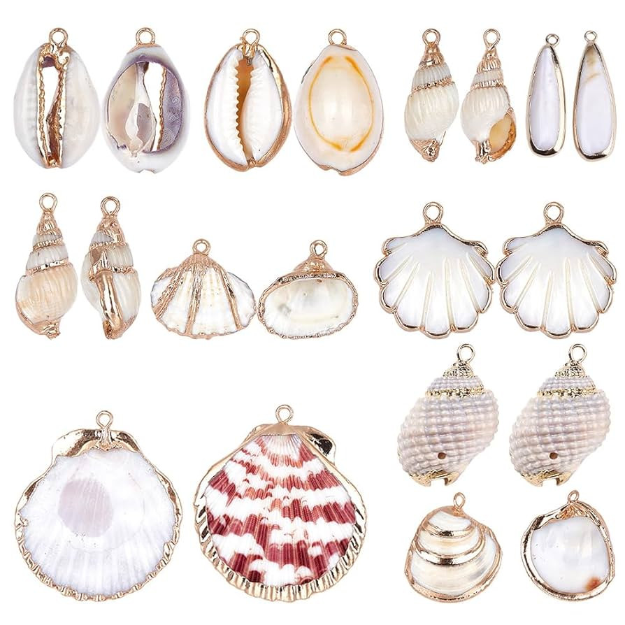 SUNNYCLUE 1 Box 20pcs 10 Styles Natural White Cowrie Seashells Charm Conch Shells Plated Charms S... | Amazon (US)