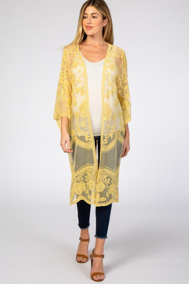 Yellow Mesh Lace Maternity Cover Up | PinkBlush Maternity