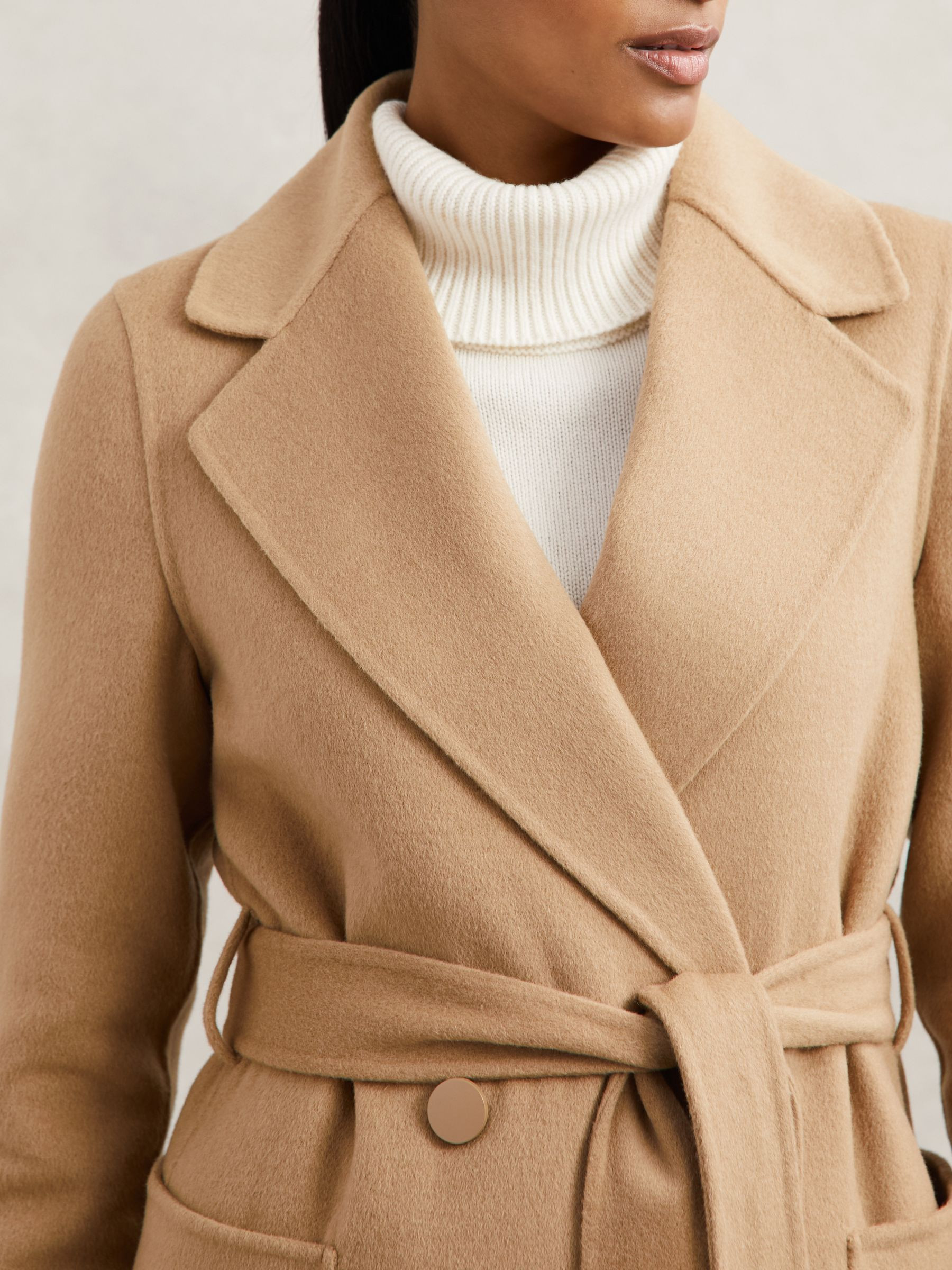 Double-Breasted Blindseam Coat Wool-Blend in Camel | Reiss UK