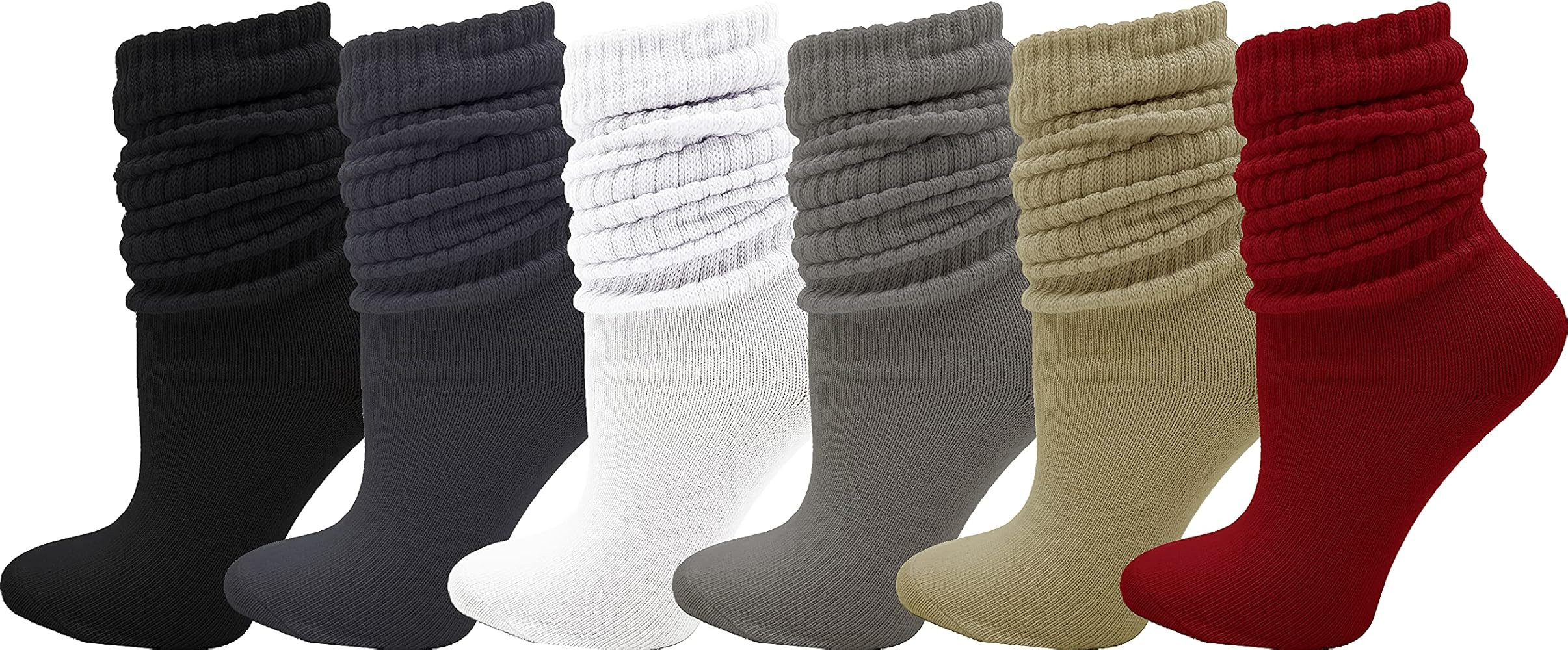 6 Pairs Slouch Socks for Women, Soft Extra Long Scrunch Knee High Sock, Bulk Pack | Amazon (US)