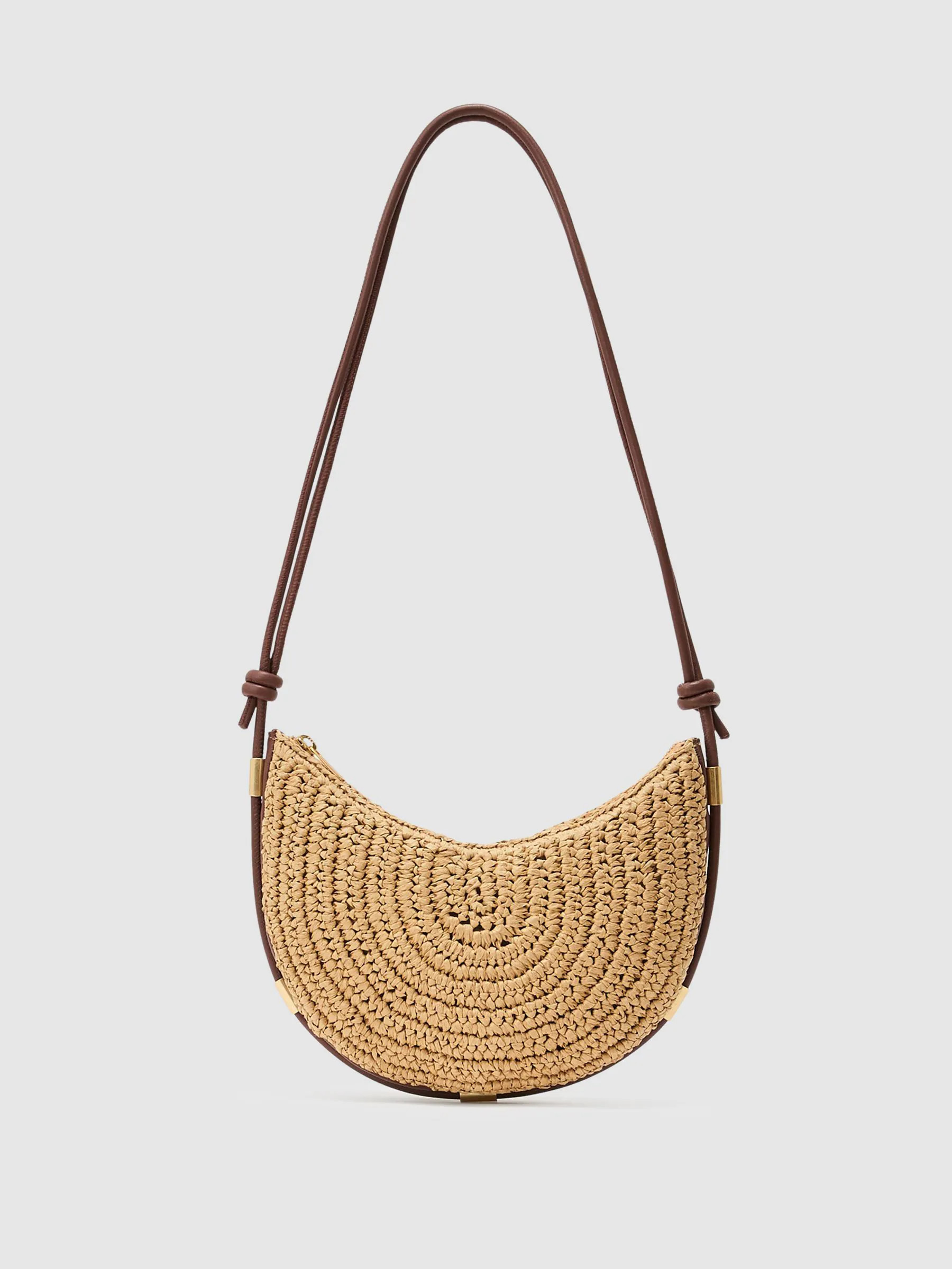 Reiss Reiss Natural Harriet Raffia-Effect Half-Moon Shoulder Bag | Next US