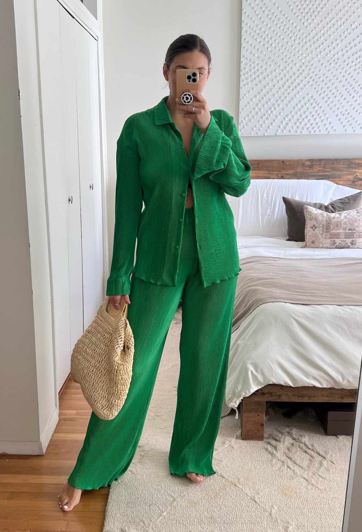 Green vacation set with long sleeve button up top and extra long loose pants 

#vacationset #resortwear #pantset #springbreak 

#LTKFind #LTKU