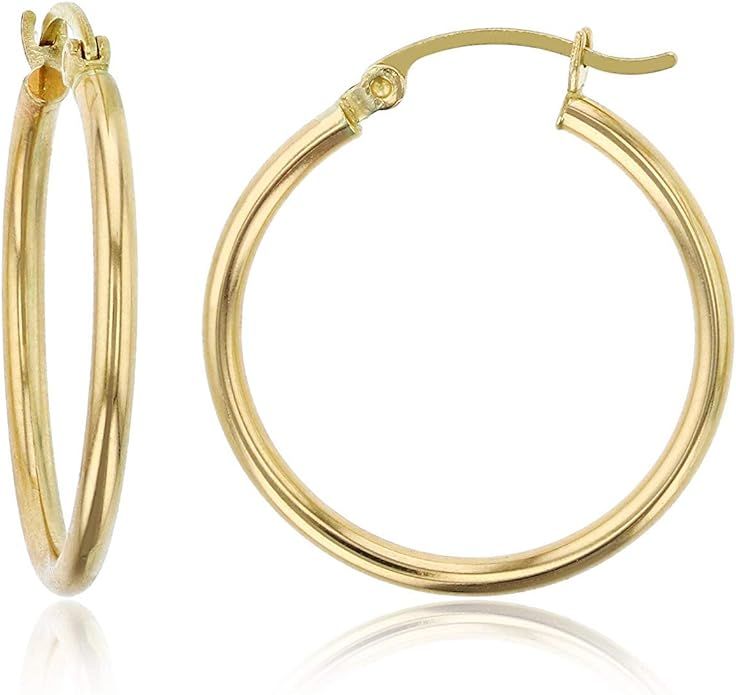 Solid 14k Yellow Gold Solid 2mm Tube Classic Polished Hoop Earrings, 15mm-90mm | Amazon (US)