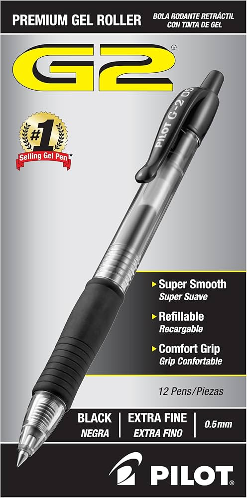 Pilot, G2 Premium Gel Roller Pens, Extra Fine Point 0.5 mm, Pack of 12, Black | Amazon (US)