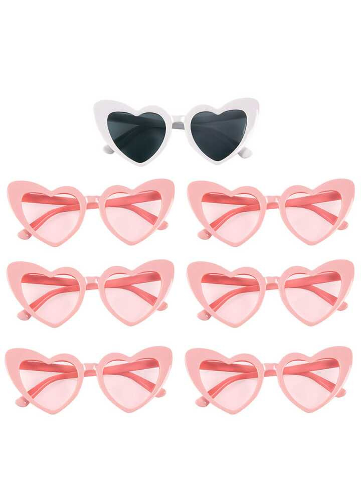 7pcs Pink Pretty Party Heart Shaped Sunglasses Cat Eye Sunglasses Vintage Heart Glasses for Weddi... | SHEIN