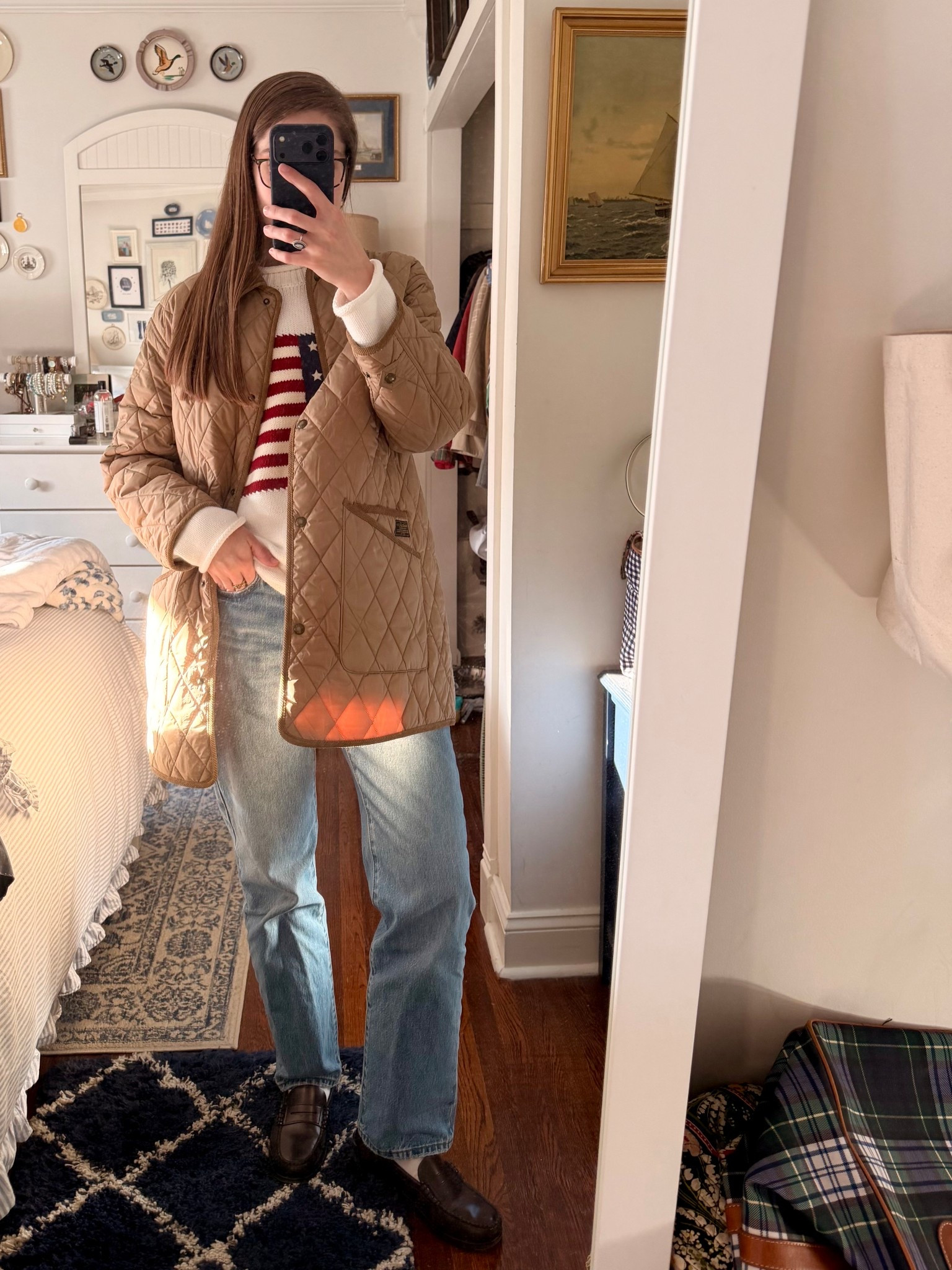 Ralph Lauren quilted jacket, Levi’s 501s, Ralph Lauren flag sweater, loafers

#LTKootd #LTKTall #LTKWorkwear