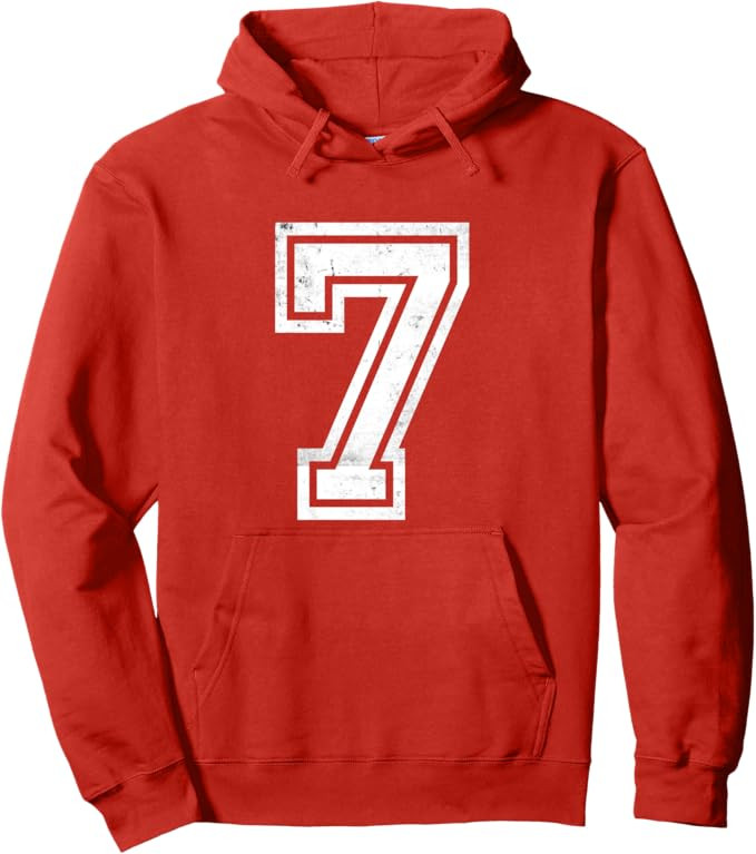 Number #7 Sport White Varsity Number Pullover Hoodie | Amazon (US)