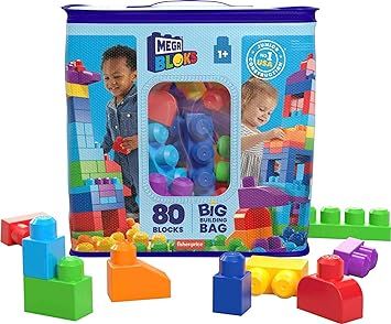 MEGA BLOKS Fisher-Price Toddler Block Toys, Big Building Bag with 80 Pieces and Storage Bag, Blue... | Amazon (US)