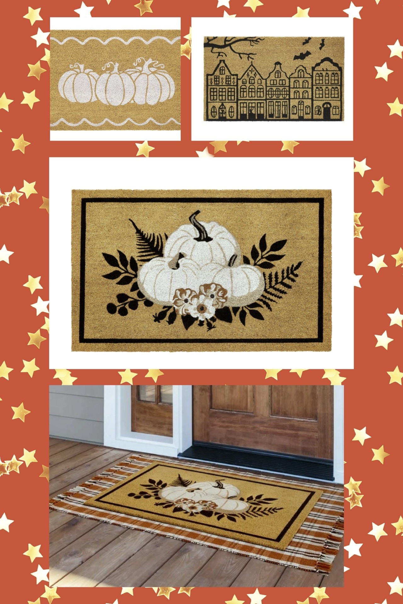 🍂✨ Front porch refresh for fall! These My Texas House doormats from Walmart are such a cute and affordable way to swap out seasonal style. I layered mine with the tan check rug (38” x 58”) for that extra cozy, welcoming look.

🖤 Choose from:
	•	🦇 Black bats + haunted houses for a subtle spooky vibe
	•	🎃 White pumpkins with scalloped trim for classic harvest charm
	•	🍁 Neutral vines + pumpkins with florals for a timeless fall look

Each is under $13 (!!) and perfect for layering or styling solo. Walmart has free shipping + 90-day returns, so it’s a no-brainer porch update.

⭐️ Shop these best sellers before they sell out – they’re already in tons of carts!

#FallFrontPorch #PorchDecor #WalmartFinds #FallHomeDecor #PumpkinSeason

#LTKFindsUnder50 #LTKFindsUnder100 #LTKHome