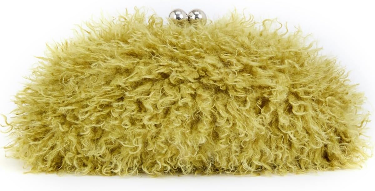 Women Faux Fur Kisslock frame pouch bag winter warm red bag clasp clutch bag with chain crossbody | Amazon (US)