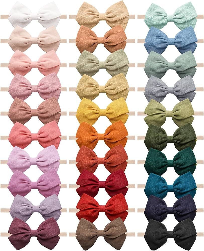 30 Pcs Baby Headbands Girls Hair Bows Nylon Hairbands with Linen Bows Handmade Head Accessories f... | Amazon (US)
