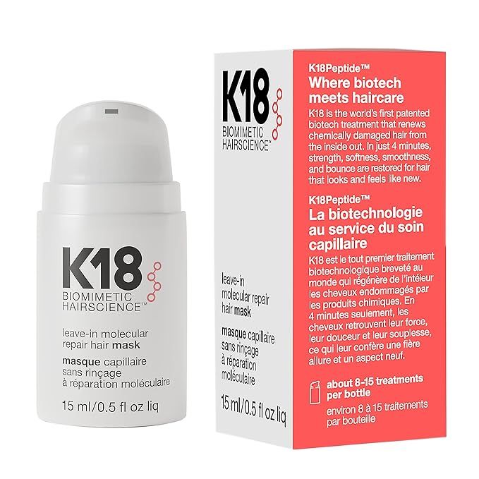 K18 Mini Leave-In Molecular Hair Mask, Repairs Dry or Damaged Hair, Reverse Hair Damage from Blea... | Amazon (US)