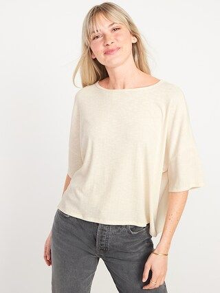 Elbow-Sleeve Luxe Oversized Rib-Knit T-Shirt for Women | Old Navy (US)