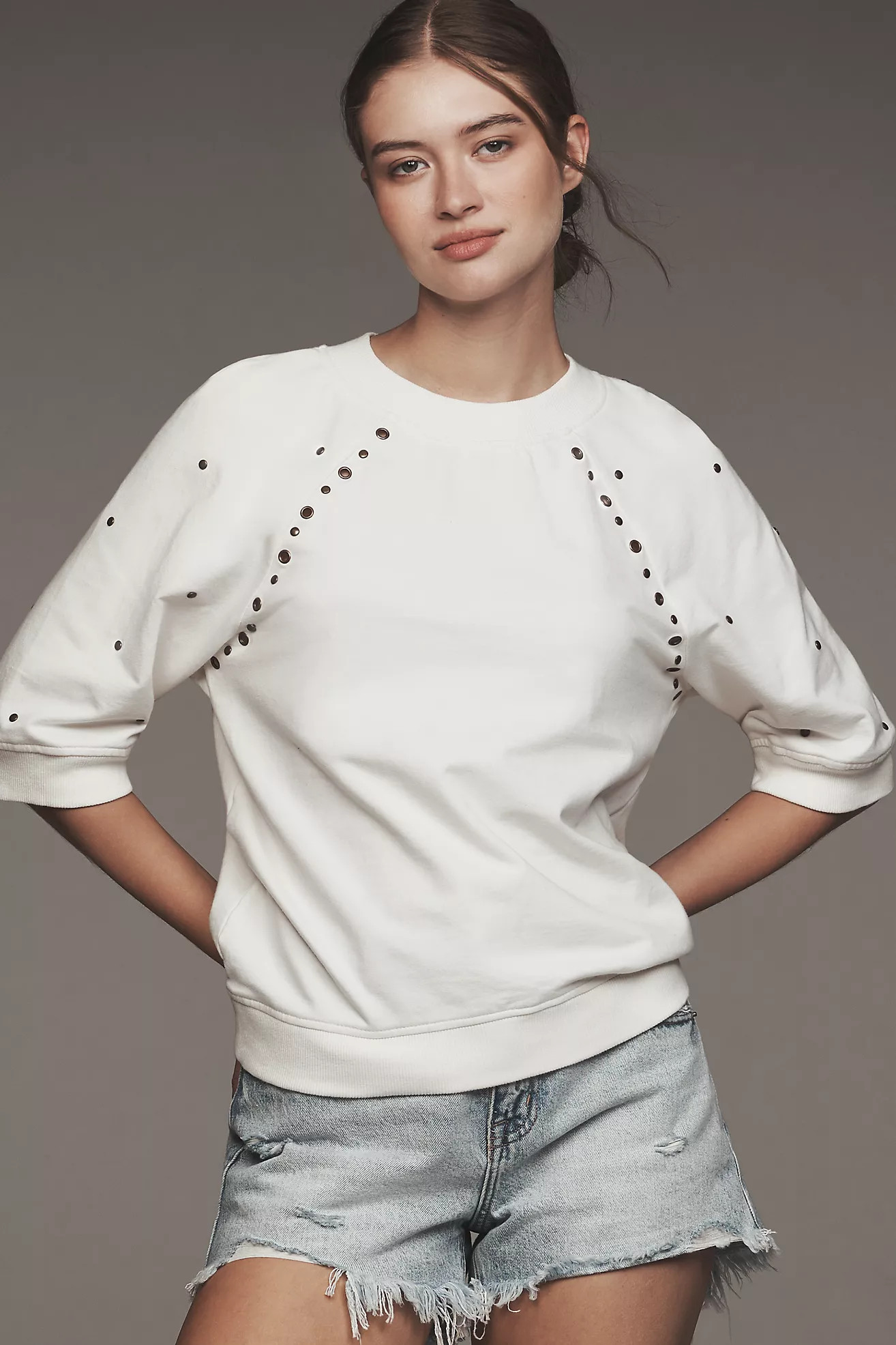 By Anthropologie Short-Sleeve Grommet Sweatshirt | Anthropologie (US)
