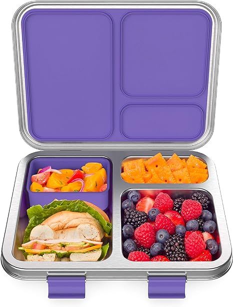 Bentgo Kids Stainless Steel Leak-Resistant Lunch Box - Bento-Style, 3 Compartments, and Bonus Sil... | Amazon (US)