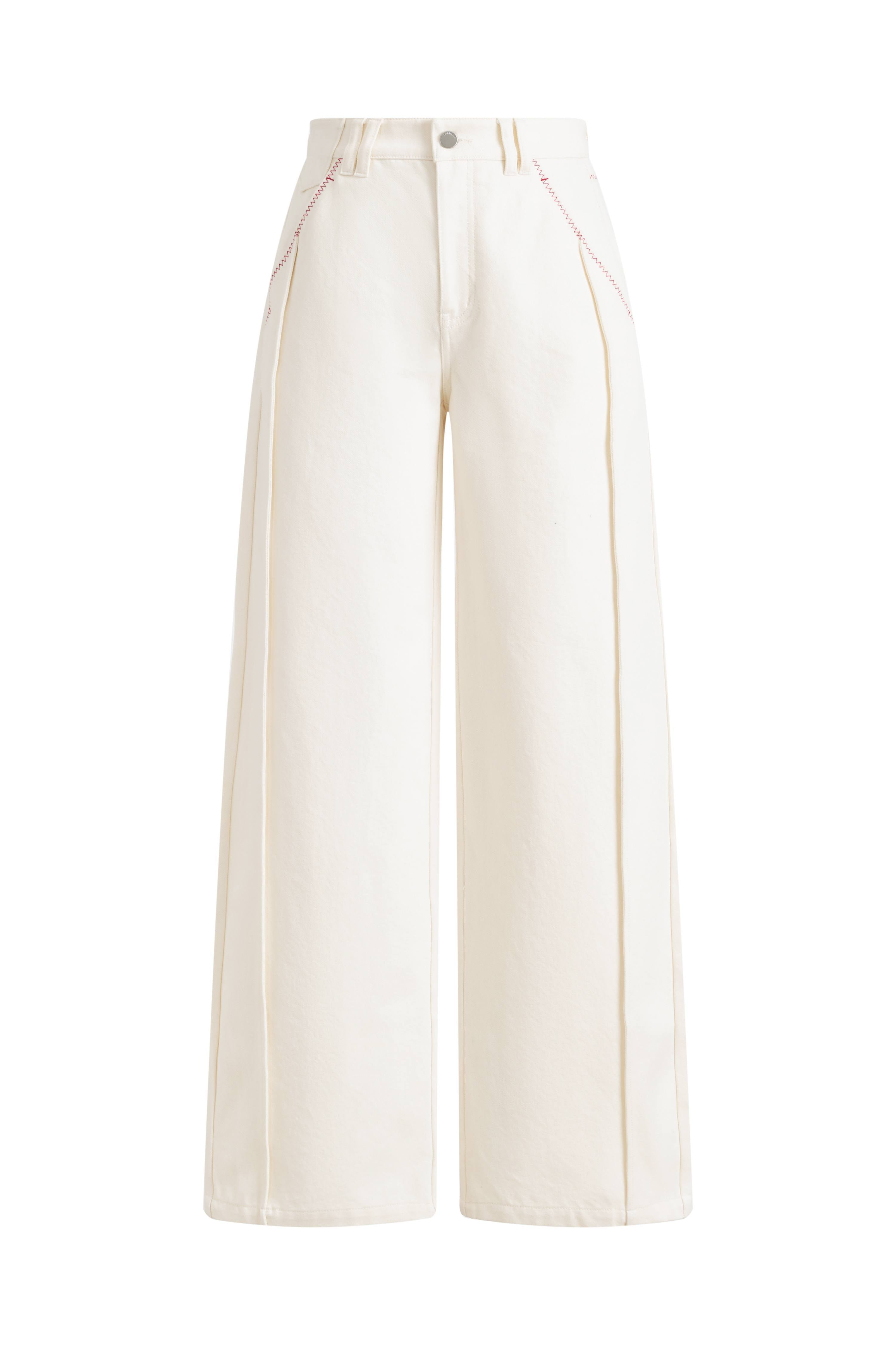 Genevieve Color Blocked White Jeans in Cotton Denim | Fabrique