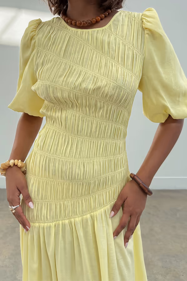 Butter Yellow Shirred Nara Dress | Never Fully Dressed (UK & IE)