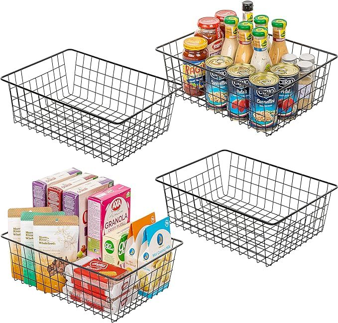 Wire Storage Baskets for Organizing, Vtopmart 4 Pack Metal Wire Freezer Organizer Bins with Handl... | Amazon (US)