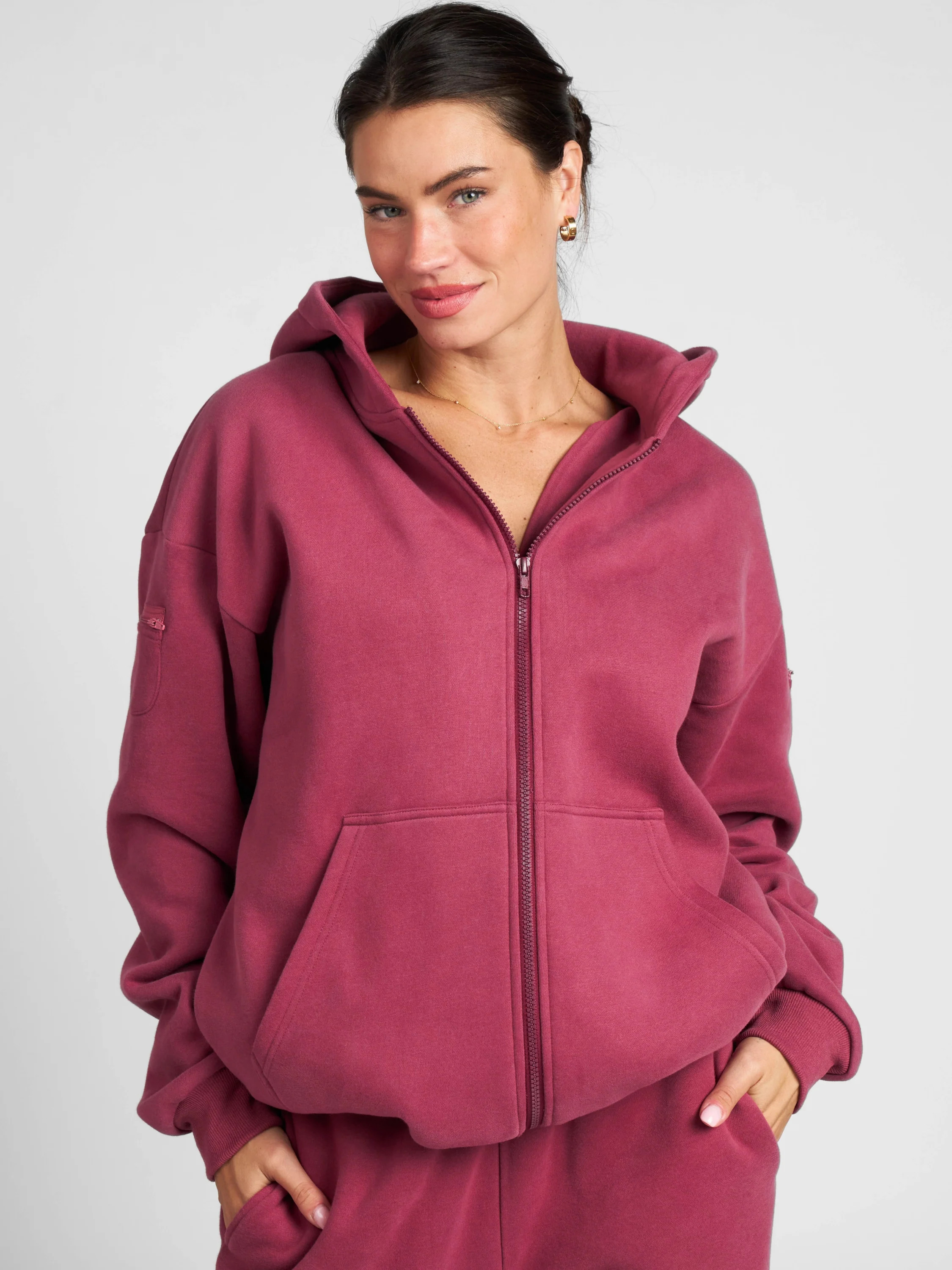 Comfrt Travel Essentials Zip Hoodie | Deep Magenta | Oversized | S | Small | Comfrt