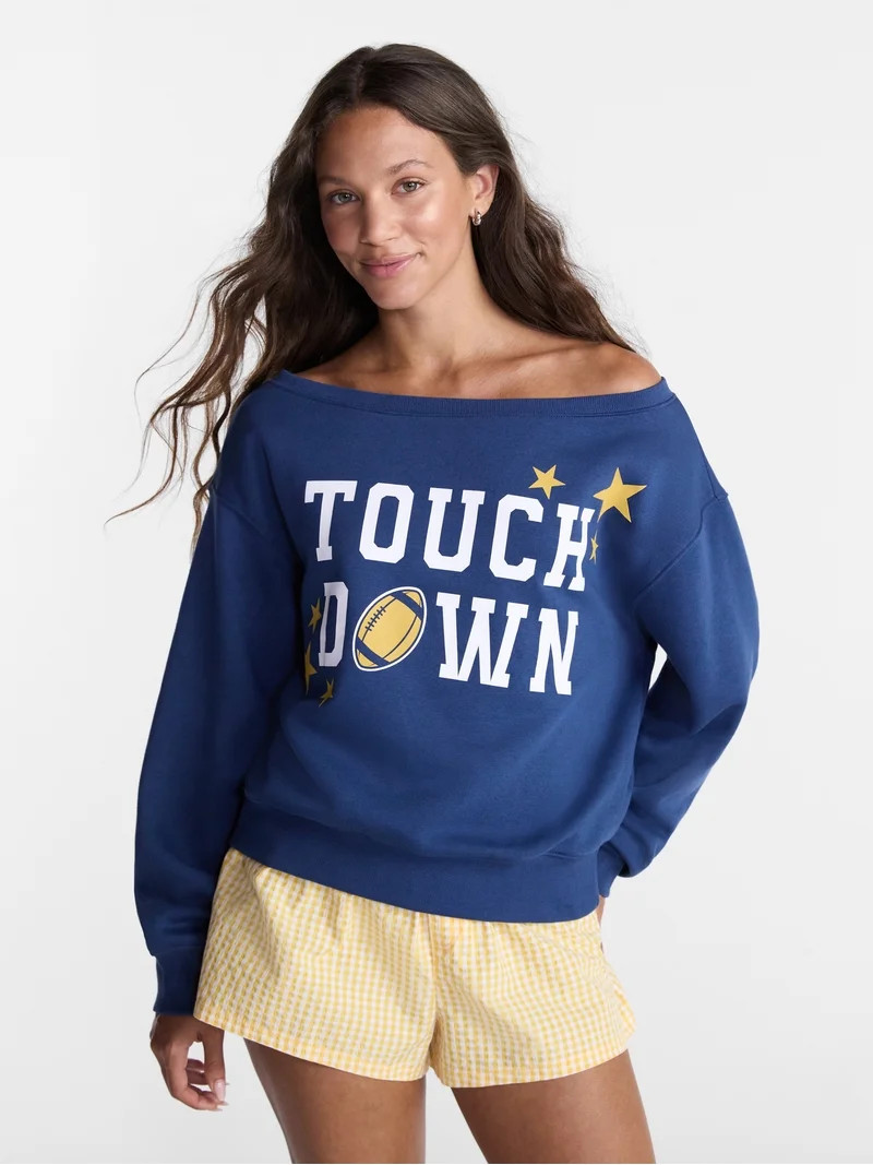 No Boundaries Off the Shoulder Sweatshirt with Long Sleeves, Midweight, Women\u2019s XXS-4X | Walmart (US)