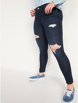 Mid-Rise Rockstar Dark-Wash Ripped Super Skinny Jeans for Women | Old Navy (US)