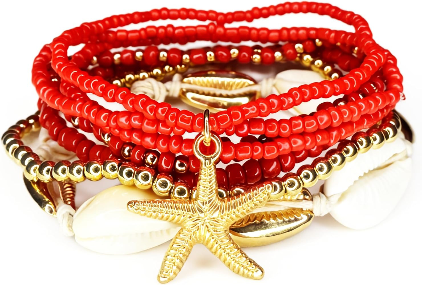 Bohemian 7 PCS Colorful Beaded Seashell Starfish Bracelet Set Beach Jewelry for Women Summer Beac... | Amazon (US)