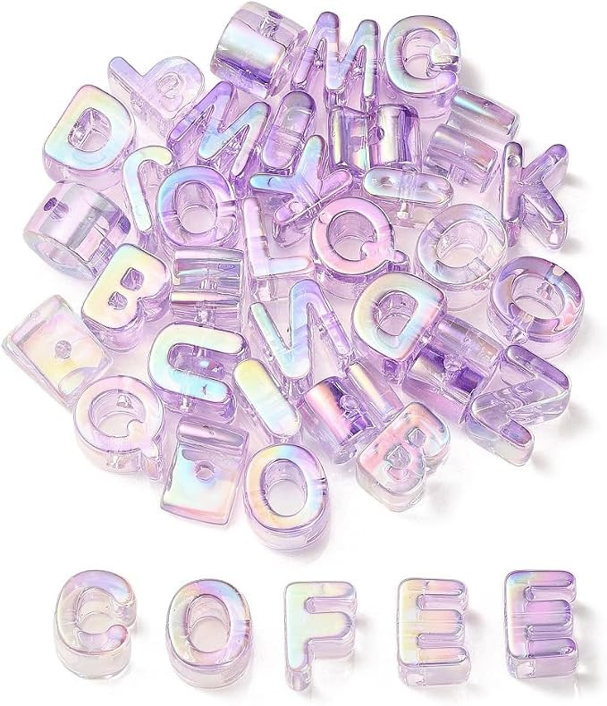 90Pcs Random Purple Large A-Z Letter Beads UV Plated Iridescent Acrylic Alphabet Beads for DIY Je... | Amazon (US)