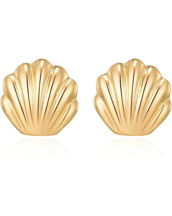 Starfish Shell Stud Earrings for Women,Gold Silver Shell Trendy Drop Dangle Boho Ocean Shell Pear... | Amazon (US)