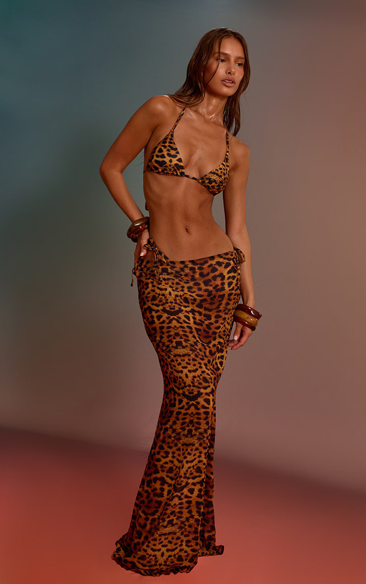 Leopard Printed Chiffon Low Rise Maxi Skirt | PrettyLittleThing US