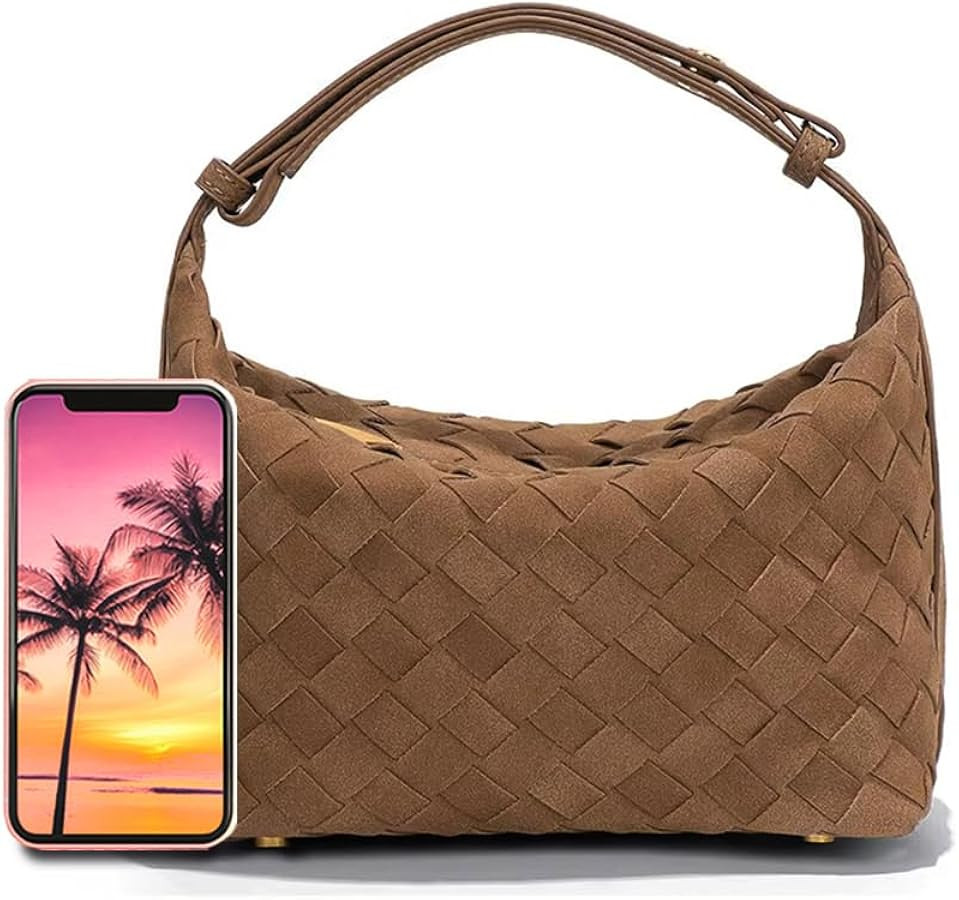 Luxurious Suede Slouch Hobo Bag for Women Woven Leather Shoulder Bags Top-Handle Purses | Amazon (US)