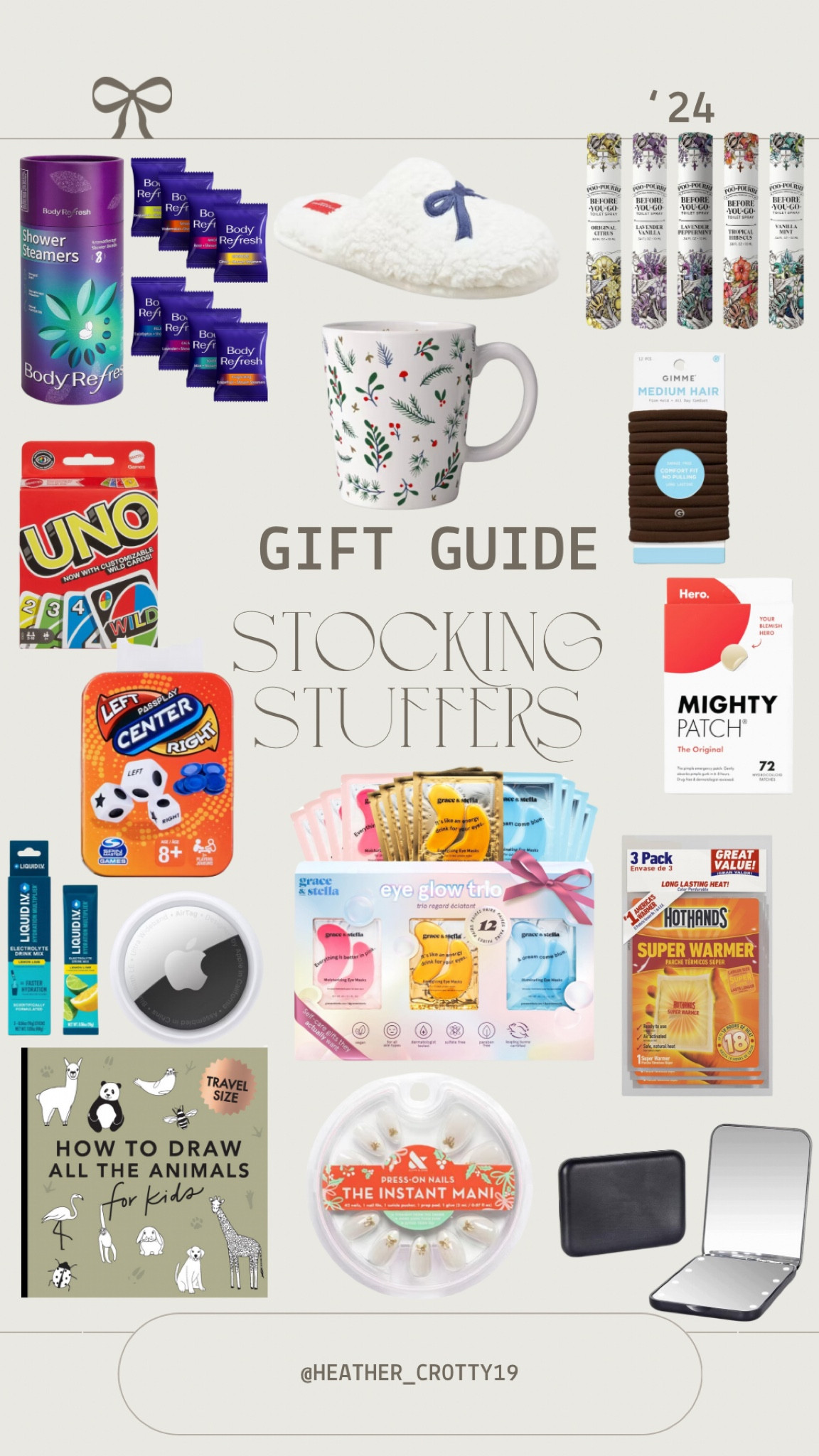 Gift guide stocking stuffers edition🎁🧦 Christmas mug, holiday slippers and socks, left right center game, family games, mighty patch pimple patches, kids coloring book, gimme beauty hair ties, shower steamers, hot hands, apple air tag, instant manicure press on nails, poo-pourri travel sprays, travel mirror for your purse, gel under eye patches, self care, fun gifts, useful gifts, gifts for anybody 

#LTKCyberWeek #LTKGiftGuide #LTKHoliday