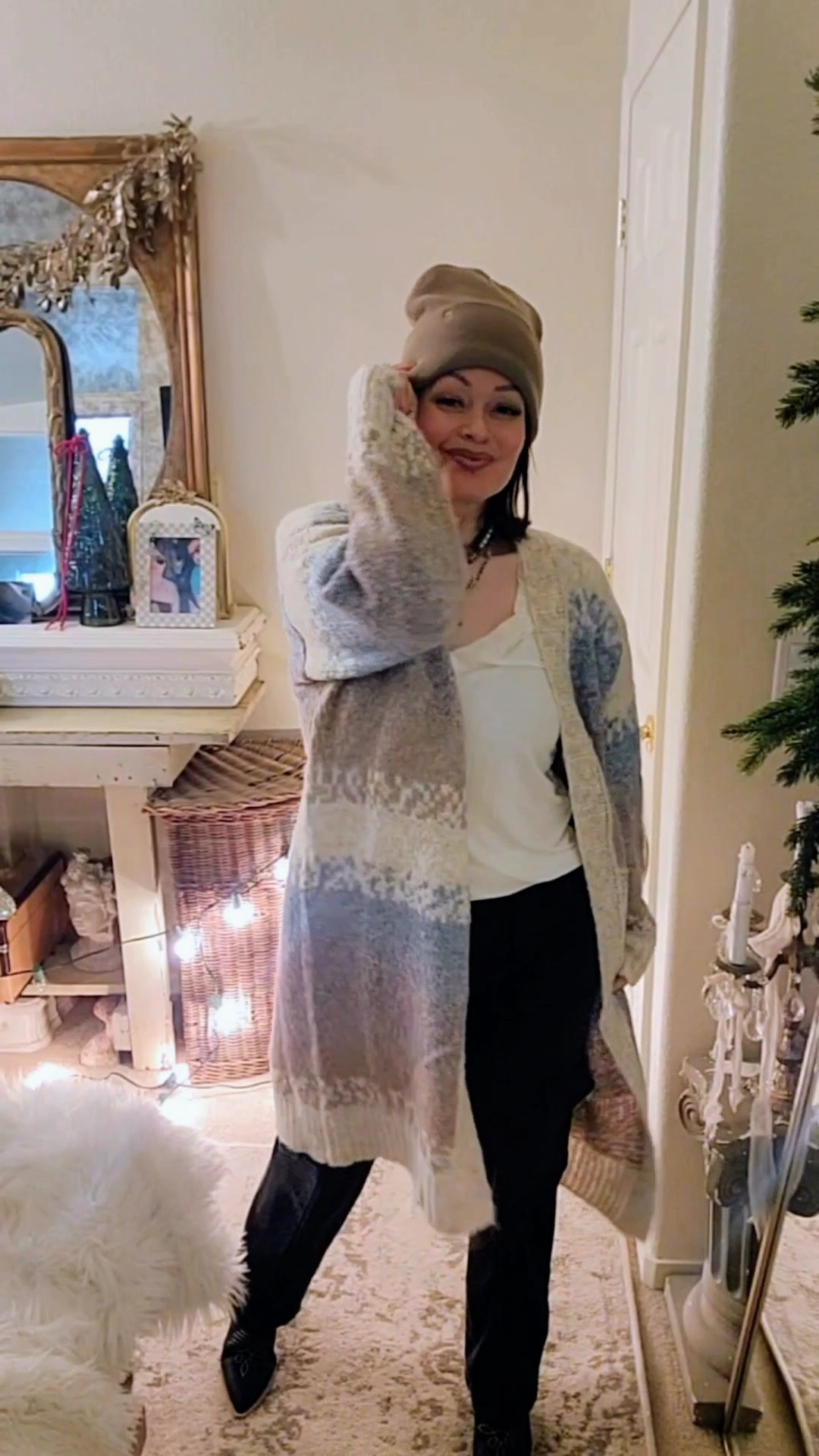 Wearing a size medium in the cardigan. Super soft & a great option for winter. Beanie is perfect with satin lining. Pants have stretch order tts

When shopping VICI Collection use my Discount Code: ALI30

#LTKOver40
#cozysweater
#cozycardigan


#LTKSeasonal #LTKHoliday #LTKStyleTip