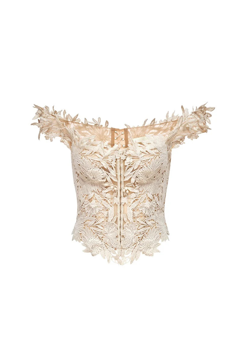 BEIGE FLOWER BEADED CORSET TOP | Montsand | CULT MIA | CULT MIA UK LTD