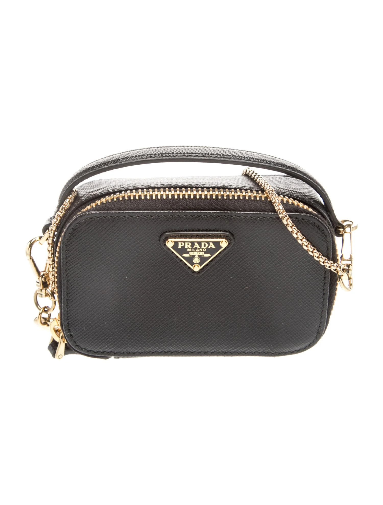 Prada Enameled Metal Triangle Contenitori Mini - Black Mini Bags, Handbags - PRA1207509 | The Rea... | The RealReal
