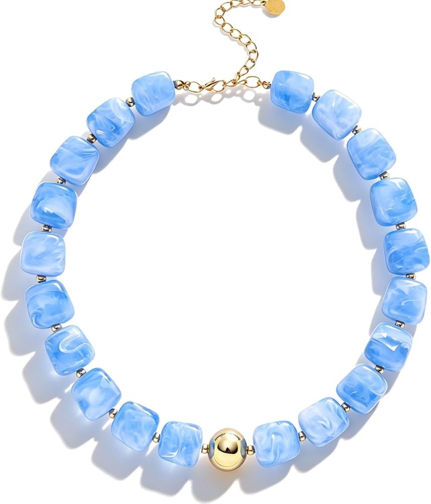 Chunky Colorful Beaded Necklaces for Women Big Bead Boho Choker Necklace Trendy Heart Statement N... | Amazon (US)
