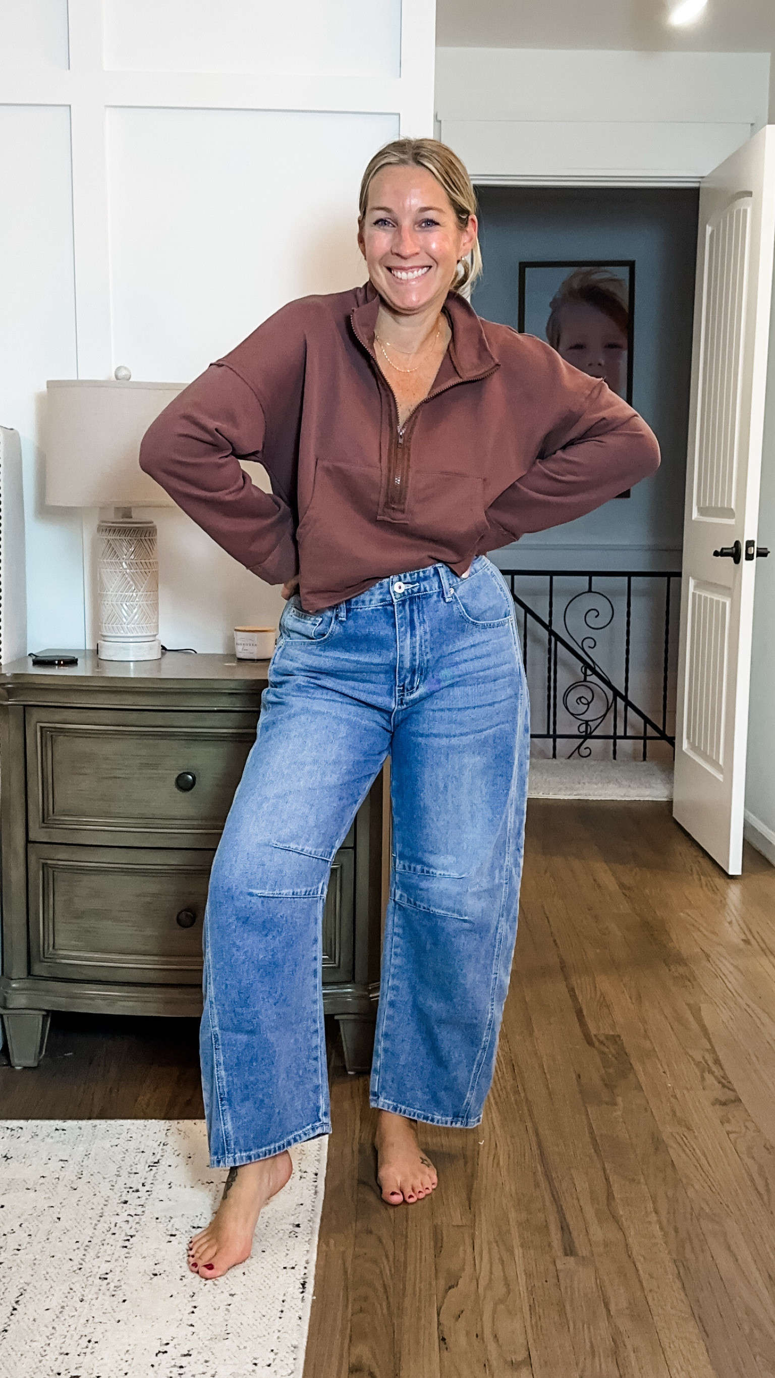 Medium sweater shirt and tts 8 jeans. Comfy yet somewhat tailored and flattering so soft and relaxed  

#LTKMidsize #LTKStyleTip #LTKFindsUnder50