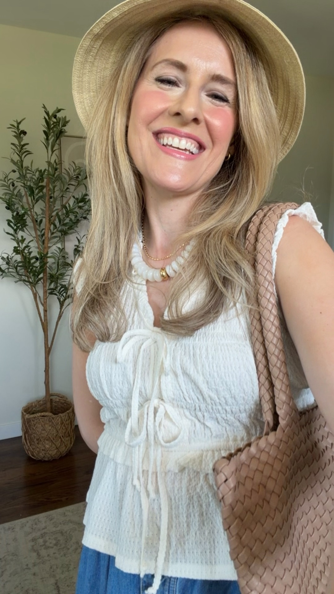 Walmart summer outfit over 40 with this ruched peplum top thats stretchy and  comfy yet unique and pretty! The fabric has a bit of a rough texture to it, just fyi. I am in a small. Could go with a medium, too. #walmartfashion

#LTKOver40