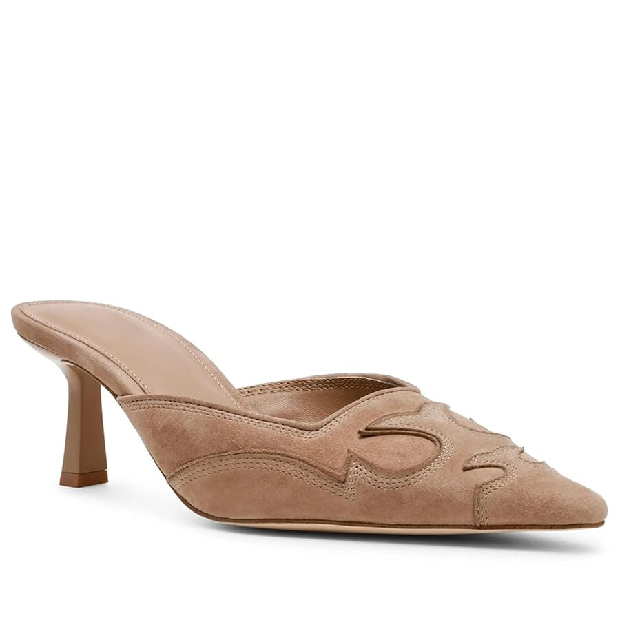 Pointed Toe Mules for Women Suede Slip On Kitten Heels Pumps with Stitching Flame Design Backless... | Amazon (US)