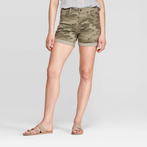 Women's High-Rise Camo Print Midi Jean Shorts - Universal Thread™ Green | Target