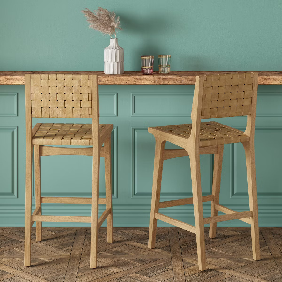 Ceylon Woven and Wood Barstool Natural - Threshold™: Rubberwood Frame, 29" Seat Height | Target