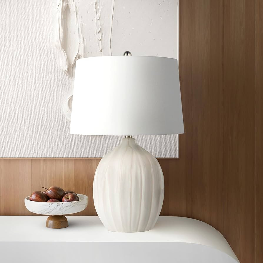 Abani Table Lamp Aurora Fluted 24.5” – Transitional Cream Ceramic Base with White Linen Shade... | Amazon (US)