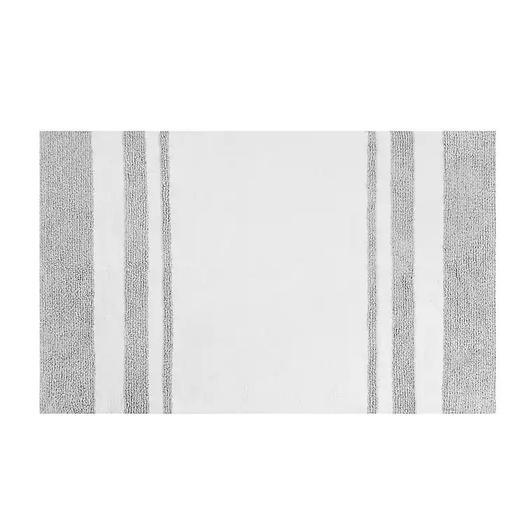 White with Gray Stripe Reversible Bath Mat, 30 in. | Kirkland's Home