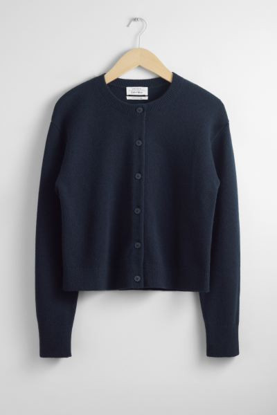 Boxy Merino Wool Cardigan - Navy - Ladies | H&M GB | H&M (UK, MY, IN, SG, PH, TW, HK)