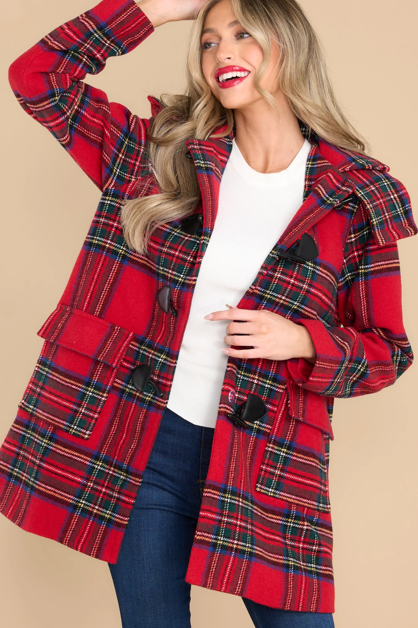 Perfectly In Season Red Plaid Coat | Red Dress 