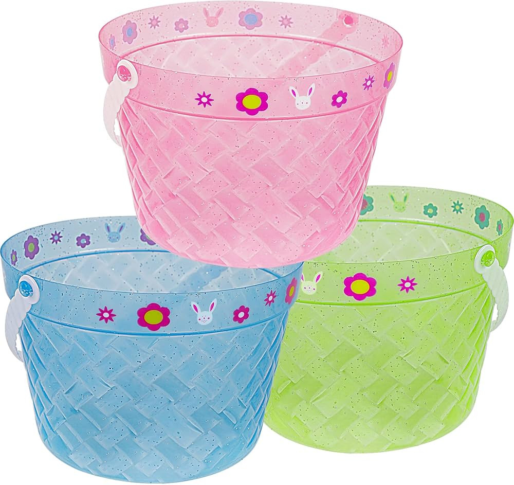 Zcaukya Easter Buckets, 3 Packs Clear Plastic Kids Easter Baskets with Handles, Empty Plastic Eas... | Amazon (US)