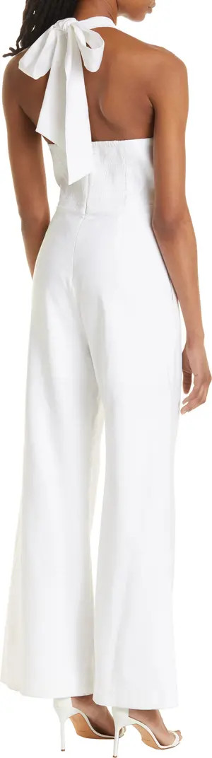Eda Cutout Crossover Halter Neck Linen Blend Jumpsuit | Nordstrom