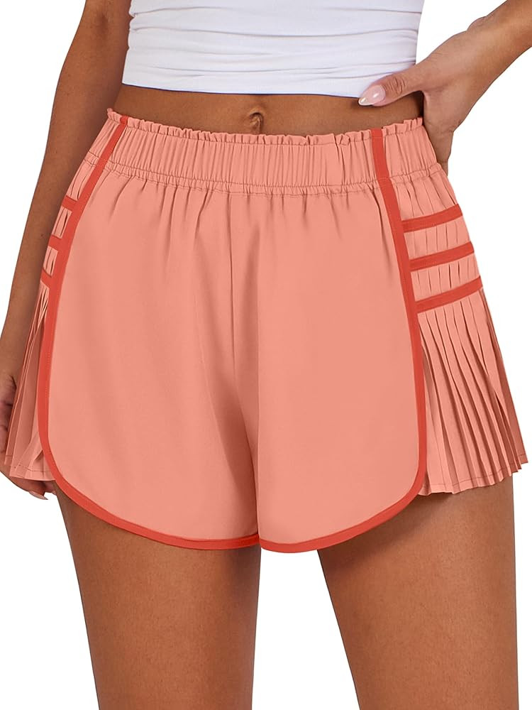 Caracilia Women Running Shorts Flowy Pleated Athletic Shorts Summer High Waisted Tennis Sporty Wo... | Amazon (US)