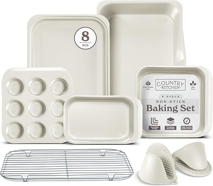 Country Kitchen Nonstick Stackable Bakeware Set - Deluxe Heavy Duty, Durable, Easy Release Baking... | Amazon (US)